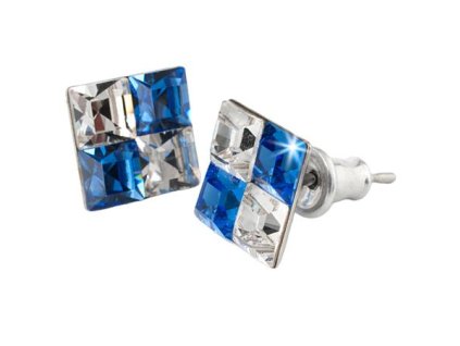 Náušnice,  štvorcové, s modrým a bielym krištáľom SWAROVSKI®,  8 mm, ART CRYSTELLA®