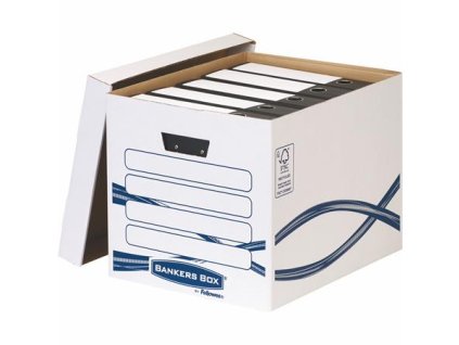 Archivačný kontajner, kartón, FELLOWES, "Bankers Box Basic Tall", modrá-biela