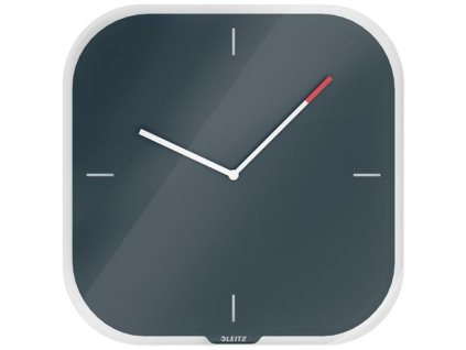Nástenné hodiny, sklenené, štvorcové, 30x30 cm, LEITZ "Cosy", zamatová sivá