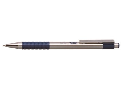Guľôčkové pero, 0,24 mm, stláčací mechanizmus, nehrdzavejúca oceľ, modrá farba tela, ZEBRA "F-301", modrá