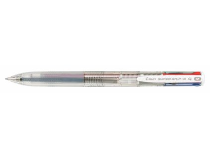 Guľôčkové pero, 0,27 mm, stláčací mechanizmus, priehľadné, PILOT "Super Grip G", 4-farebné