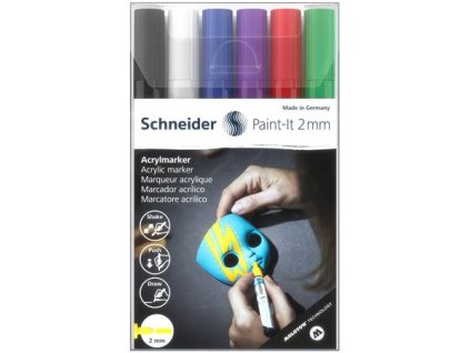 Akrylový popisovač, sada, 2 mm, SCHNEIDER "Paint-It 310", 6 rôznych farieb