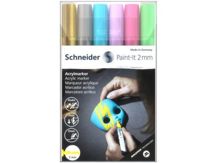 Akrylový popisovač, sada, 2 mm, SCHNEIDER "Paint-It 310", 6 rôznych farieb