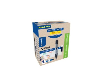 Popisovač na tabule, 2,3 mm, kužeľový hrot, PILOT "V-Board Master, Bonus Pack", čierna + náplň