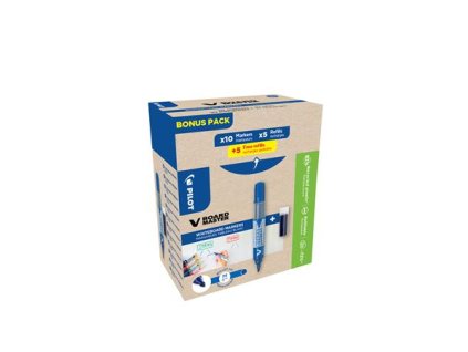 Popisovač na tabule, 2,3 mm, kužeľový hrot, PILOT "V-Board Master, Bonus Pack", modrá + náplň