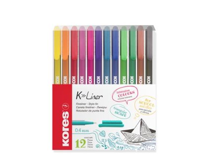 Liner, sada, 0,4 mm, KORES "K-Liner", 12 rôznych farieb
