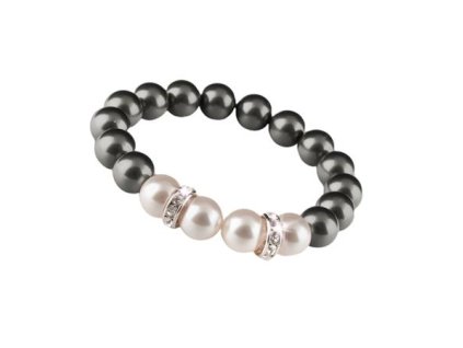 Náramok, z čierno-bielych SWAROVSKI® perál, s rondella krištáľom, 10 mm, ART CRYSTELLA® M