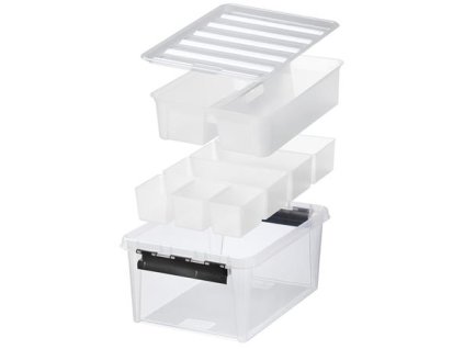 Úložný box, plastový, čierne úchytky, 7 priehradiek, SMARTSTORE "Classic 15",  priehľadný