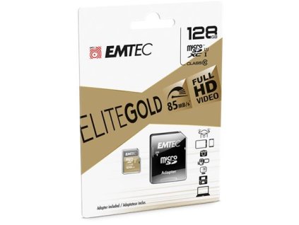 Pamäťová karta, microSDXC, 128GB, UHS-I/U1, 85/20 MB/s, adaptér, EMTEC "Elite Gold"