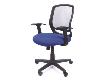Kancelárska stolička, s opierkami rúk,  modré čalúnenie, sieťované operadlo, čierny podstavec, MaYAH "Fun"