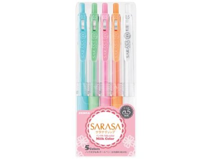 Gélové pero, sada, 0,33 mm, stláčací mechanizmus, ZEBRA "Sarasa Clip Milk", mix 5 pastelových farieb