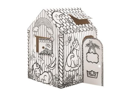 Kartónový domček, vyfarbiteľný, FELLOWES "BANKERS BOX® Playhouse", jednorožec, mix vzorov