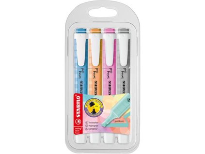 Zvýrazňovač, sada, 1-4 mm, STABILO "Swing cool Pastel", 4 rôzne farby