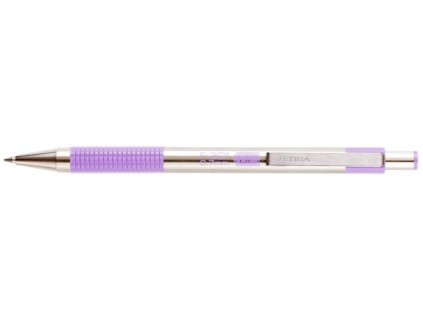 Guľôčkové pero, 0,24 mm, stláčací mechanizmus, nerezová oceľ, farba tela: pastelová fialová, ZEBRA "F-301", modré