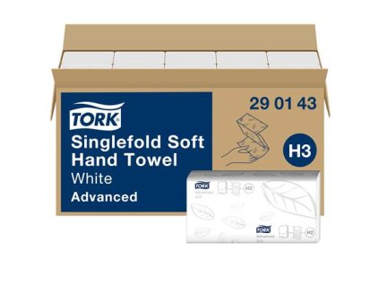 Papierové utierky, Z ohyb, 2-vrstvové, 250 listov, H3 systém, Advanced, TORK "Singlefold", biele