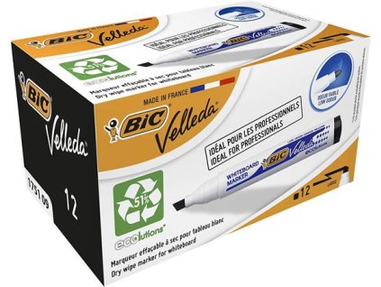 Popisovač na biele a flipchartové tabule, 1,1-5,6 mm, zrezaný hrot, BIC "Velleda ecolutions", čierny