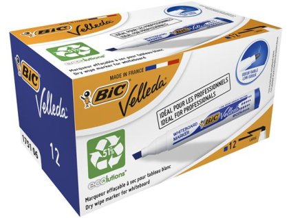 Popisovač na biele a flipchartové tabule, 1,1-5,6 mm, zrezaný hrot, BIC "Velleda ecolutions", modrý