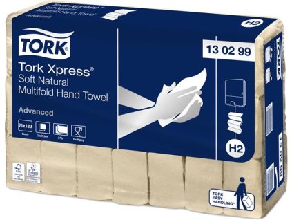 Utierky, Interfold ohyb, 2-vrstvové, 180 útržkov, H2 systém, Advanced, TORK "Xpress® Soft Multifold", prirodzená