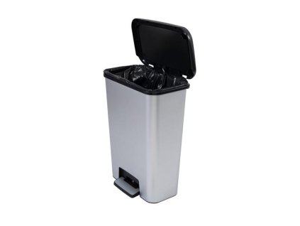 Odpadkový kôš, pedálový, hranatý, 50 l, CURVER "Compatta", čierno-strieborná