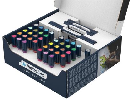Popisovač, obojstranný, 52-kusová sada, SCHNEIDER „Paint-It 040 Twin marker Set 1”, 20 rôznych farieb