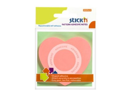 Samolepiaci poznámkový blok, srdce, 70x70 mm, 50 listov, STICK N, ružová