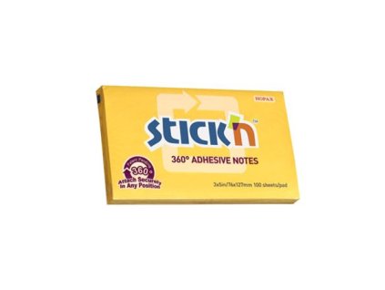 Samolepiaci poznámkový blok, 76x127 mm, 100 listov, STICK N „360°, žltá