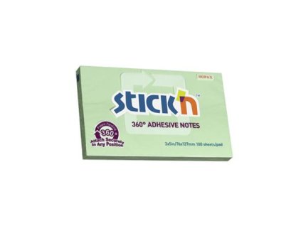 Samolepiaci poznámkový blok, 76x127 mm, 100 listov, STICK N „360°, zelená