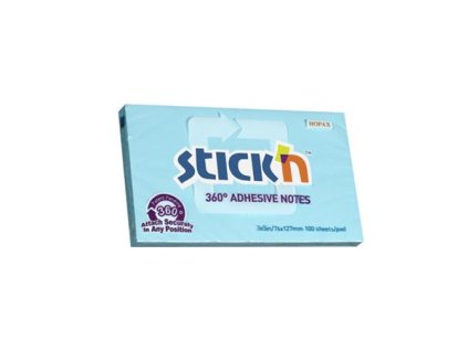 Samolepiaci poznámkový blok, 76x127 mm, 100 listov, STICK N „360°”, modrá
