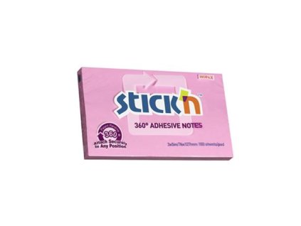 Samolepiaci poznámkový blok, 76x127 mm, 100 listov, STICK N „360°”, ružová