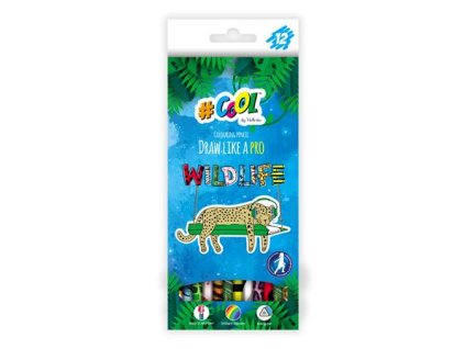 Farebné ceruzky, sada, trojhranné, COOL BY VICTORIA "Wildlife", 12 rôznych farieb