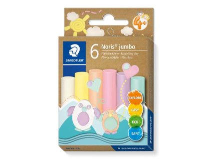 Modelovacia plastelína, sada, STAEDTLER "Noris® jumbo 842", 6 rôznych pastelových farieb