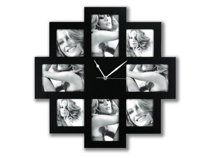 Obrazový rám, plastový, 4 ks 10x15 cm, 4 ks 10x10 cm, s hodinami, "Zep Taranto", čierna