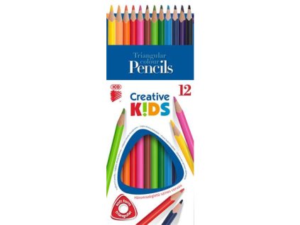 Farebné ceruzky, sada, trojhranné, ICO "Creative kids", 12 rôznych farieb