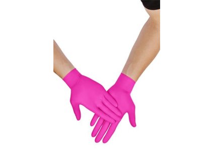 Ochranné rukavice, jednorazové, nitril, XS méret, 100 ks, nepudrované, magenta