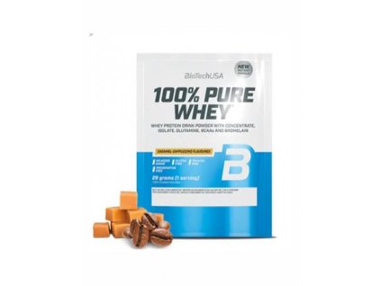 Srvátkový proteínový prášok, 28g, BIOTECH USA "100% Pure Whey", karamel-cappuccino