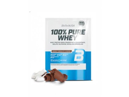 Srvátkový proteínový prášok, 28g, BIOTECH USA "100% Pure Whey", kokos-čokoláda