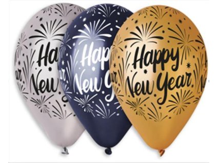 Balón, 33 cm, "Happy New Year", 3 rôzne farby