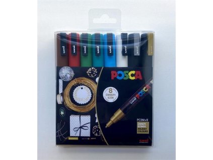 Dekoračný popisovač, sada, 0,9-1,3 mm, UNI "Posca PC-3M Holiday", 8 rôznych farieb