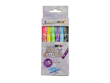 Popisovač, sada, 1-2 mm, metalická zlatá, WEDO, so 6 rôznymi farebnými kontúrami