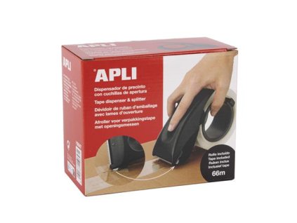 Odvíjač baliacej pásky, so zabudovanou čepeľou, s baliacou páskou, APLI, čierna