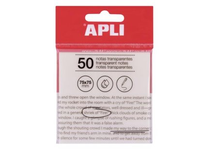 Samolepiaci bloček, priehľadný, vodeodolný, 75x75 mm, 50 listov, APLI, číra