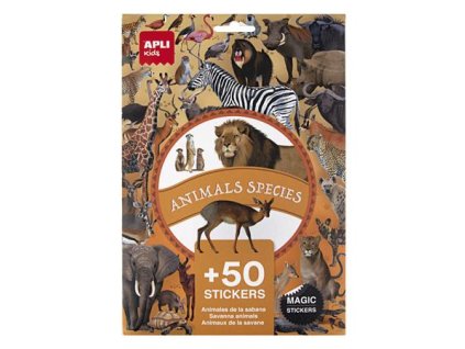 Nálepky, znova použiteľné, 50 ks, APLI Kids "Stickers", zvieratká zo savany