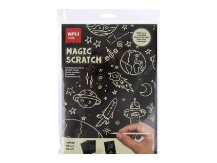 Vyškrabávací obrázok, svietiaci, A4, APLI Kids "Magic Scratch", 8 hárkov