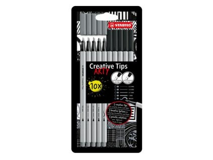 Liner, sada, STABILO "Creative Tips ARTY", čierna, sivá, 5 rôznych hrúbok
