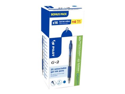Gélové pero, 0,25 mm, stláčací mechanizmus, PILOT "G-2, Bonus Pack", modrá