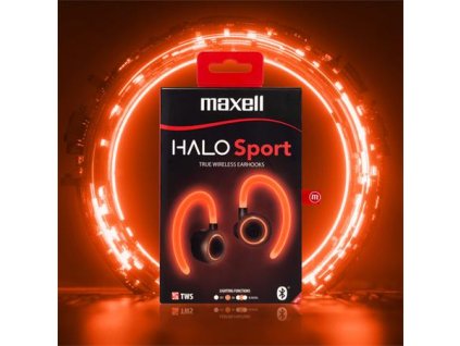 Slúchadlá, bezdrôtové, Bluetooth, s mikrofónom, LED slúchadlá, MAXELL "Halo Sport", čierna
