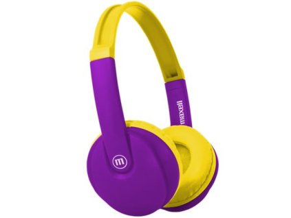 Náhlavné slúchadlá, detský rozmer, bezdrôtové, Bluetooth, s mikrofónom, MAXELL "HP-BT350", fialová-žltá