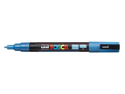 Dekoračný popisovač, 0,9-1,3 mm, UNI "Posca PC-3ML", lesklá modrá