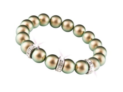 Náramok, zo zelených SWAROVSKI® perál, s bielym rondella krištáľom, 10 mm, veľ. M, ART CRYSTELLA®