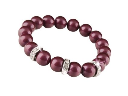 Náramok, z burgundy červených SWAROVSKI® perál, s bielym rondella krištáľom, 10 mm, veľ. M, ART CRYSTELLA®